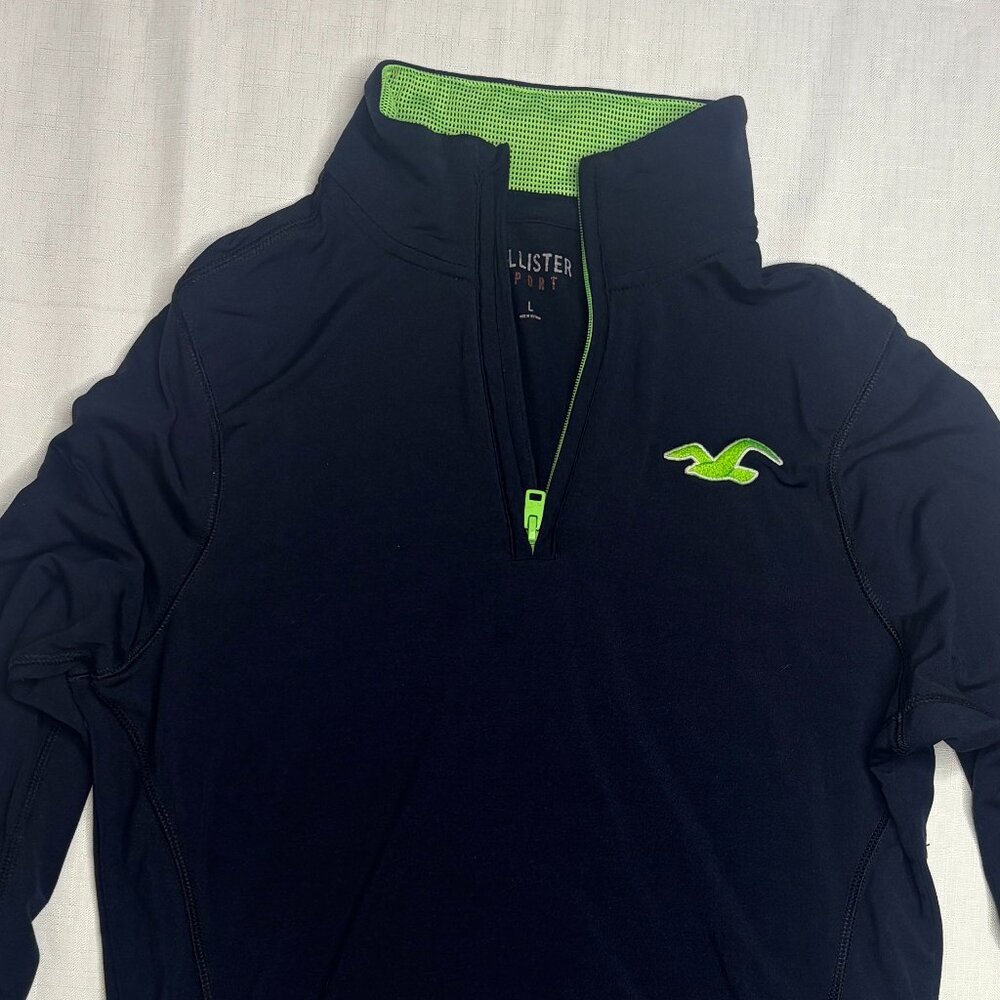 Hollister Men’s Large Navy and Lime Performance Quarter Zip Pullover Sport L - Picture 2 of 6